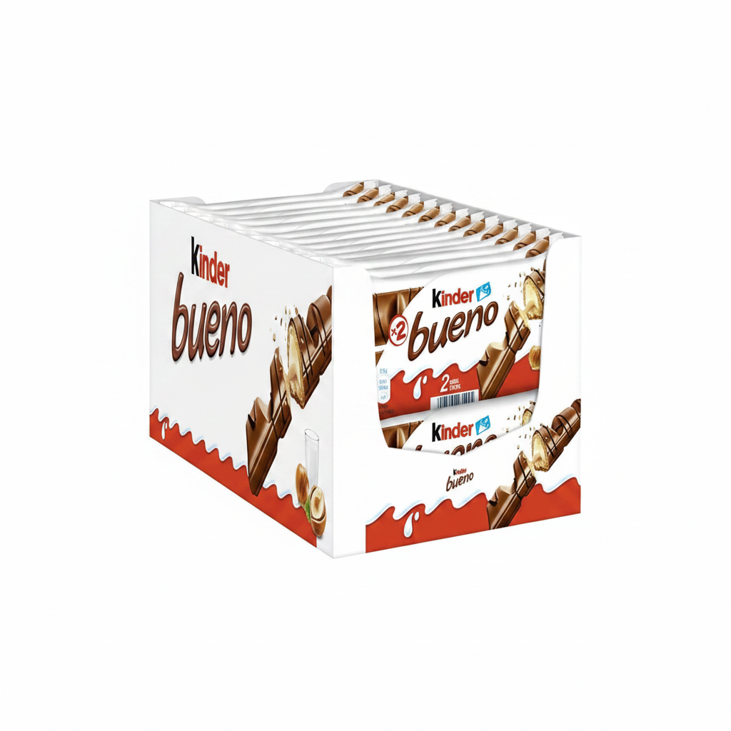Kinder Bueno Ferrero, confezione multipla su sfondo bianco